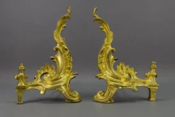 Pamono French Rococo Style Gilt Bronze and Iron Firedogs, 1890s, Set of 2><noscript><img width=