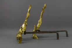 Pamono French Rococo Style Gilt Bronze and Iron Firedogs, 1890s, Set of 2><noscript><img width=