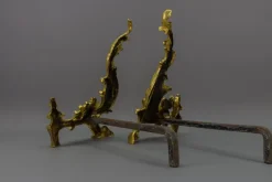 Pamono French Rococo Style Gilt Bronze and Iron Firedogs, 1890s, Set of 2><noscript><img width=