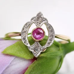 Pamono French Rubies and Diamonds Ring in 18 Karat Yellow Gold><noscript><img width=