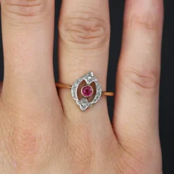 Pamono French Rubies and Diamonds Ring in 18 Karat Yellow Gold><noscript><img width=