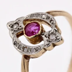 Pamono French Rubies and Diamonds Ring in 18 Karat Yellow Gold><noscript><img width=