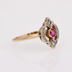 Pamono French Rubies and Diamonds Ring in 18 Karat Yellow Gold><noscript><img width=