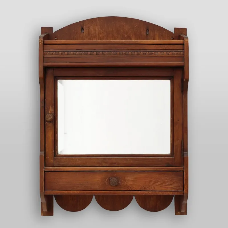 Pamono French Rustic Oak Mirrored Medicine Cabinet, 1900s> Shelves & Wall Units