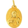 Pamono French Sacred Heart Madonna and Child 18k Yellow Gold Medal Pendant from Perriat, 1930s> Necklaces