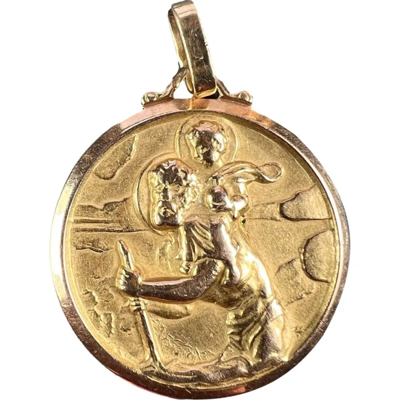 Hot Pamono French Saint Christopher 18k Yellow Gold Charm Pendant, 1950s