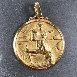 Hot Pamono French Saint Christopher 18k Yellow Gold Charm Pendant, 1950s