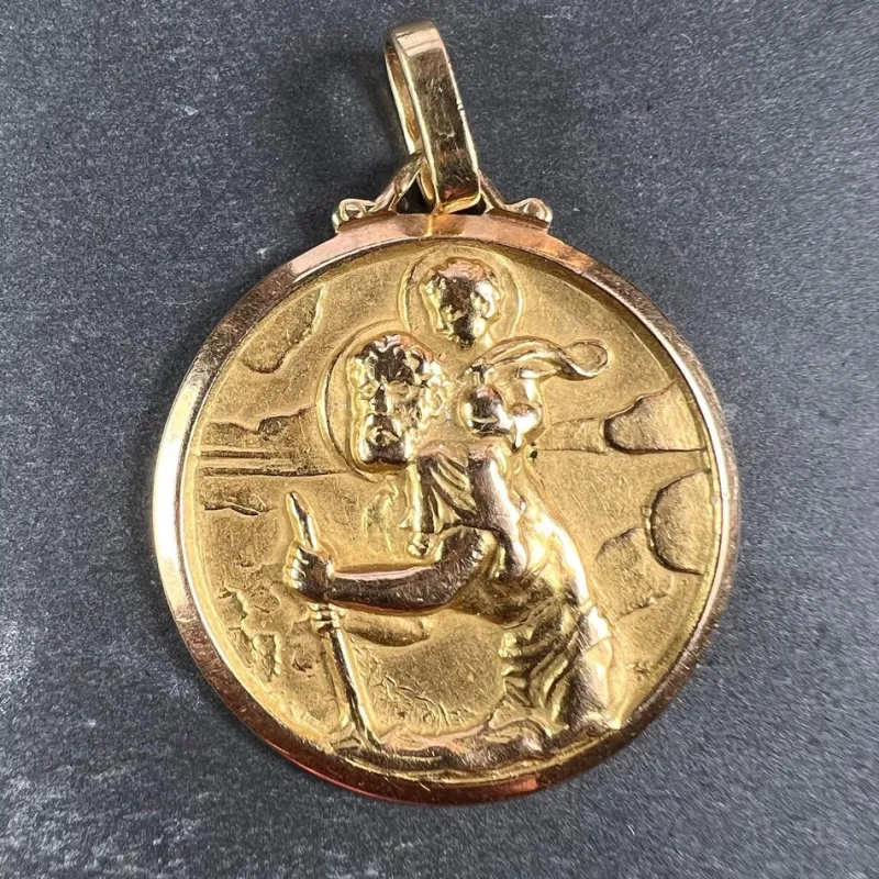 Hot Pamono French Saint Christopher 18k Yellow Gold Charm Pendant, 1950s