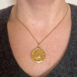 Hot Pamono French Saint Christopher 18k Yellow Gold Charm Pendant, 1950s