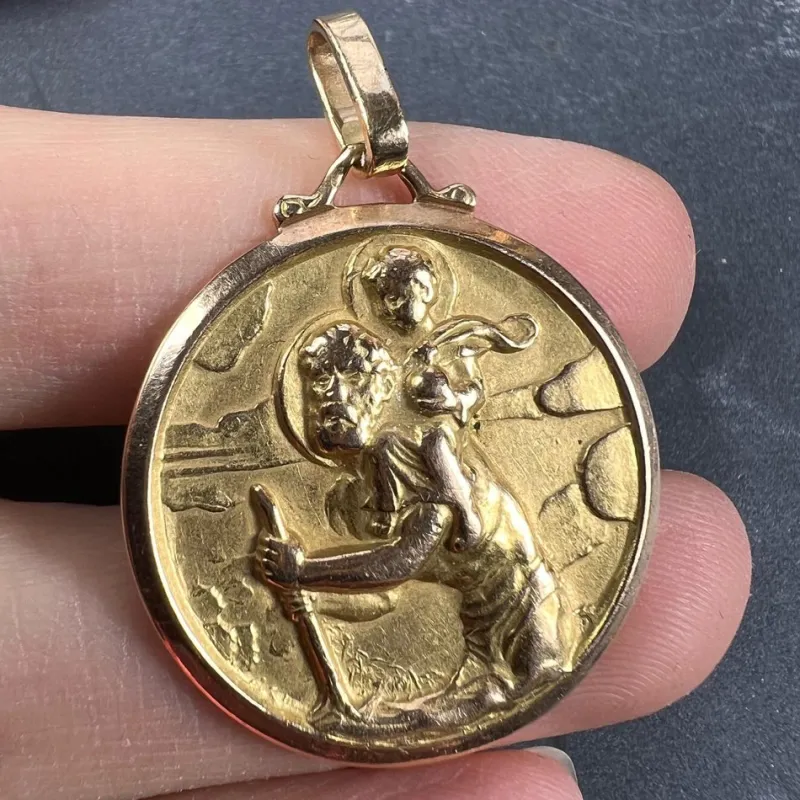 Hot Pamono French Saint Christopher 18k Yellow Gold Charm Pendant, 1950s