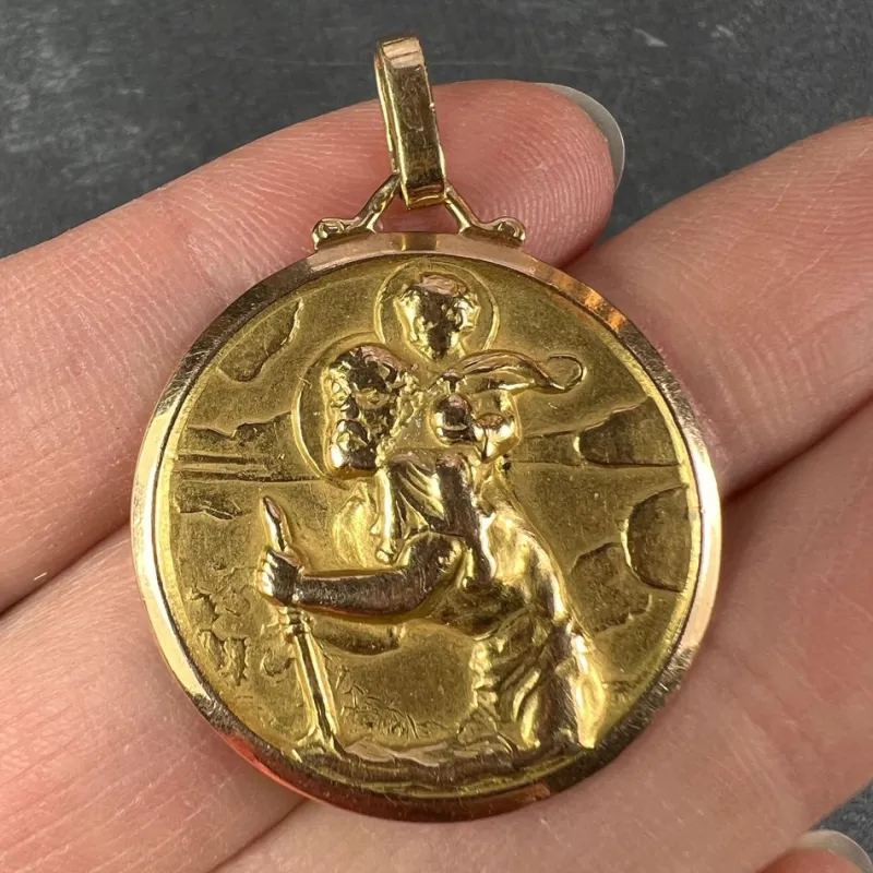 Hot Pamono French Saint Christopher 18k Yellow Gold Charm Pendant, 1950s