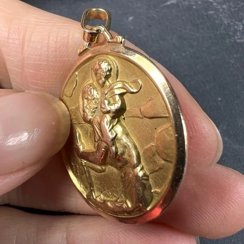 Hot Pamono French Saint Christopher 18k Yellow Gold Charm Pendant, 1950s