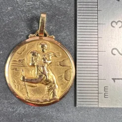 Hot Pamono French Saint Christopher 18k Yellow Gold Charm Pendant, 1950s