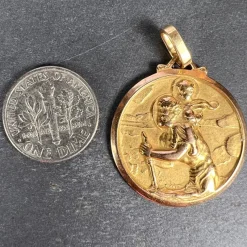 Hot Pamono French Saint Christopher 18k Yellow Gold Charm Pendant, 1950s