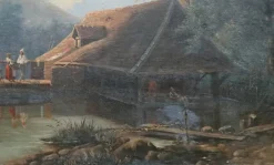 Pamono French School Artist, Le Lavoir, Oil on Canvas, 19th Century, Framed><noscript><img width=