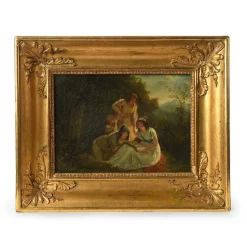 Pamono French School Artist, Reading in the Woods, Late 18th Century, Oil Painting, Framed> Old Masters