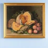 Hot Pamono French School Artist, Still Life with Melon & Peaches, Oil Painting on Canvas, Early 20th Century, Framed