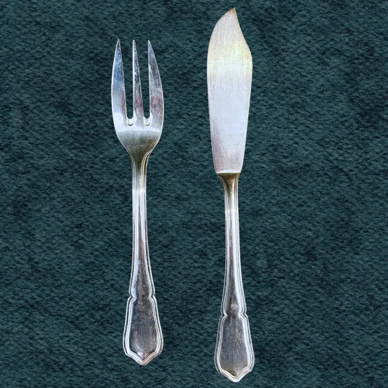 Pamono French Silver Plated Fish Cultery Filets Pattern by Sfam Lorfèvrerie De Chambly, 1920, Set of 12> Cutlery & Serving Utensils