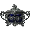 Best Pamono French Silver Sugar Bowl with Cobalt Blue Glass, 1840s