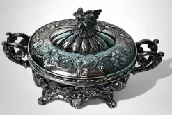Best Pamono French Silver Sugar Bowl with Cobalt Blue Glass, 1840s