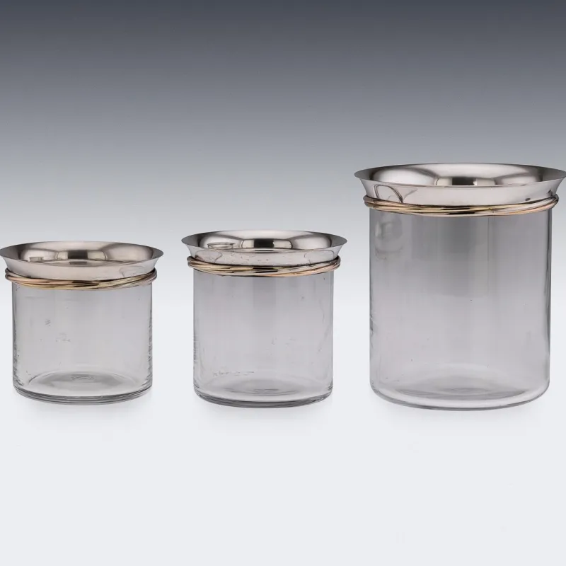 Pamono French Silver-Mounted Glass Ice Buckets & Champagne Cooler by Cartier, 1990s, Set of 3> Ice Buckets & Wine Coolers