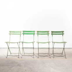 Pamono French Slatted Green Outdoor Folding Chairs, 1950s, Set of 4> Garden Seating