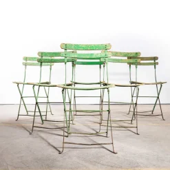 Pamono French Slatted Green Outdoor Folding Chairs, 1950s, Set of 4><noscript><img width=