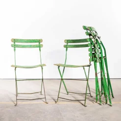 Pamono French Slatted Green Outdoor Folding Chairs, 1950s, Set of 4><noscript><img width=