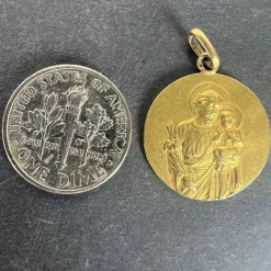 Clearance Pamono French Tairac Saint Joseph and Jesus 18k Yellow Gold Medal Pendant, 1890s