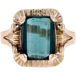 New Pamono French Tourmaline Indigolite Ring in 18 Karat Rose Gold, 1960s