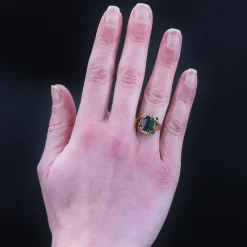 New Pamono French Tourmaline Indigolite Ring in 18 Karat Rose Gold, 1960s