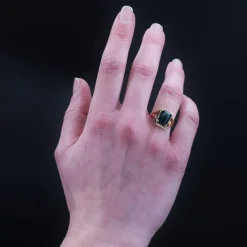 New Pamono French Tourmaline Indigolite Ring in 18 Karat Rose Gold, 1960s