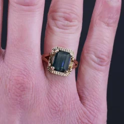 New Pamono French Tourmaline Indigolite Ring in 18 Karat Rose Gold, 1960s
