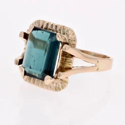 New Pamono French Tourmaline Indigolite Ring in 18 Karat Rose Gold, 1960s