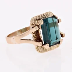New Pamono French Tourmaline Indigolite Ring in 18 Karat Rose Gold, 1960s