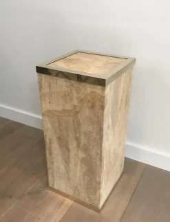 Pamono French Travertine & Brass Column, 1970s> Pedestals And Columns