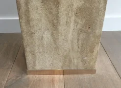 Pamono French Travertine & Brass Column, 1970s><noscript><img width=