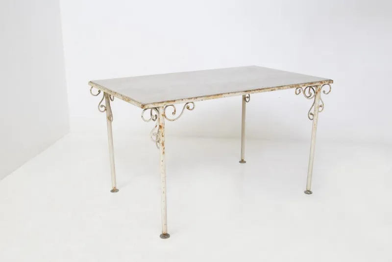 Best Pamono French Vintage Outdoor Iron and Marble Table, 1890s