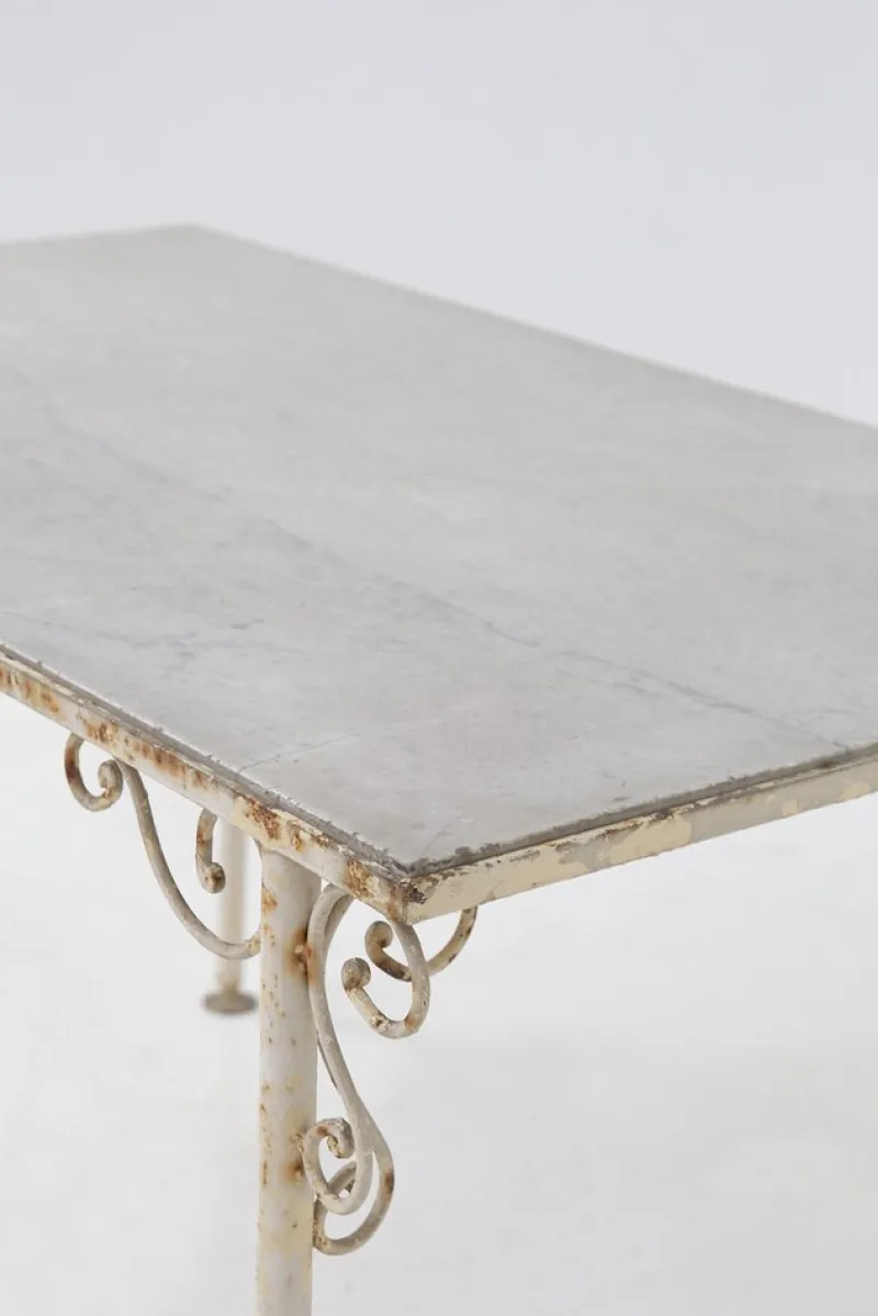 Best Pamono French Vintage Outdoor Iron and Marble Table, 1890s