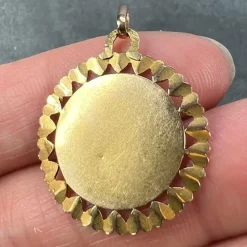 Clearance Pamono French Virgin Mary Heart Frame 18k Yellow Gold Medal Charm Pendant by Perroud, 1940s
