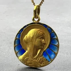 Online Pamono French Virgin Mary Plique a Jour Enamel 18k Yellow Gold Charm Pendant by Vernon, 1890s