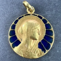 Online Pamono French Virgin Mary Plique a Jour Enamel 18k Yellow Gold Charm Pendant by Vernon, 1890s