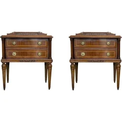 Pamono French Walnut Nightstands or Side Tables with Drawers, 1900s, Set of 2> Nightstands