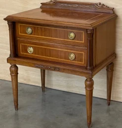 Pamono French Walnut Nightstands or Side Tables with Drawers, 1900s, Set of 2><noscript><img width=