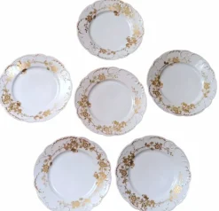 Hot Pamono French White Porcelain Plates with Gilt Decor from Haviland, Limoges, 1902, Set of 6