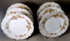 Hot Pamono French White Porcelain Plates with Gilt Decor from Haviland, Limoges, 1902, Set of 6
