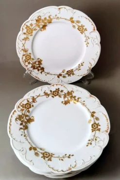 Hot Pamono French White Porcelain Plates with Gilt Decor from Haviland, Limoges, 1902, Set of 6