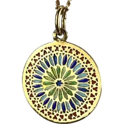 Pamono French Window Plique a Jour Enamel 18k Yellow Gold Pendant Medal, 1940s> Necklaces