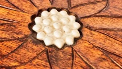 Pamono French Wooden Box with Geometric Floral Ceramic Inlay, 1950s><noscript><img width=