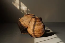 Pamono French Woven Rye Straw and Bramble Baskets, Auvergne, 1900, 1890s, Set of 2> Trunks Crates & Baskets